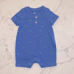 EUC Gap Baby Boy’s Blue Knit Henley Dinosaur Romper (3-6m)
